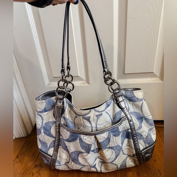 Coach Alexandra Signature Blue, White and Silver Chain Shoulder Bag - Picture 7 of 16